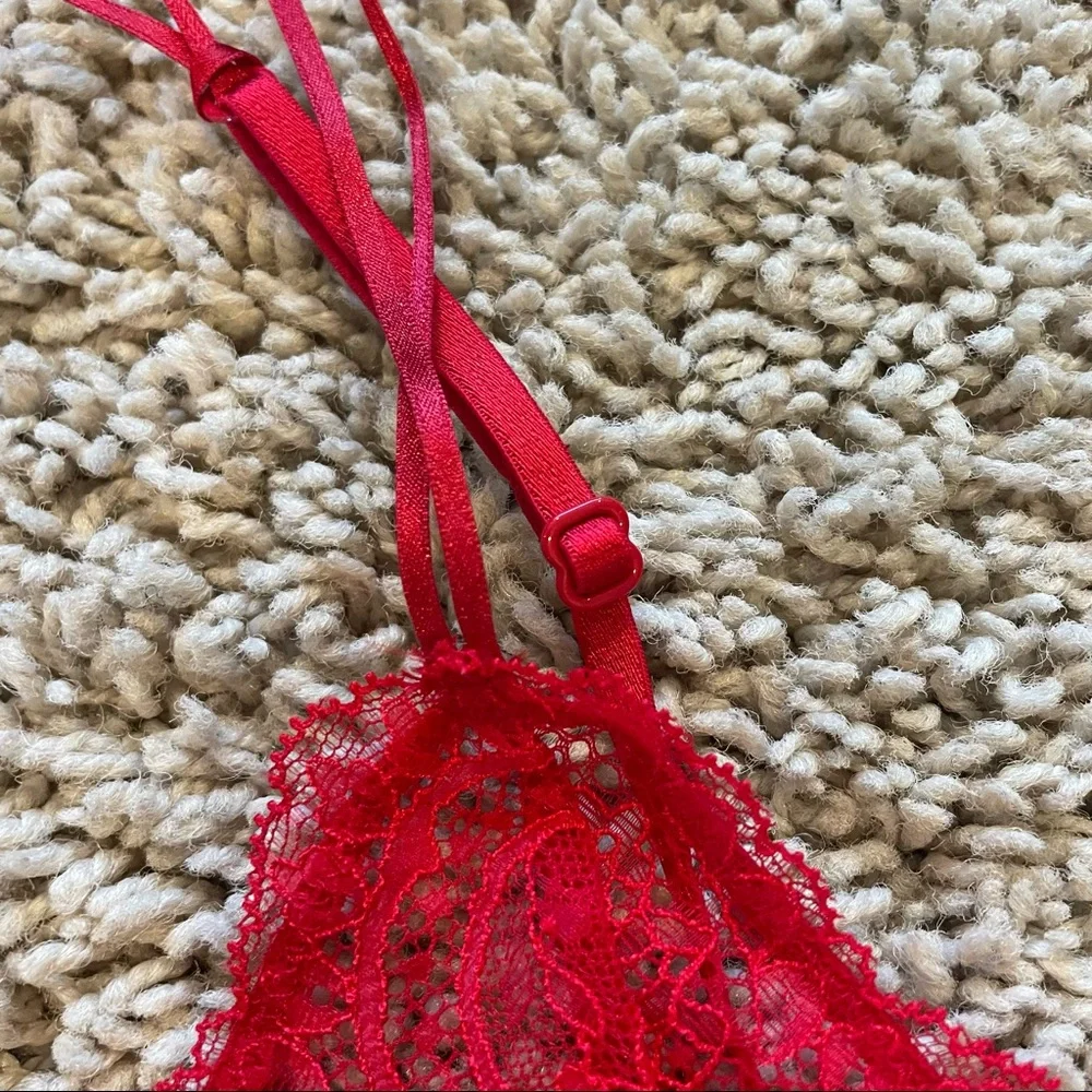 Victoria's Secret Red Lace Babydoll Lingerie Nightie Panty Set Size Large